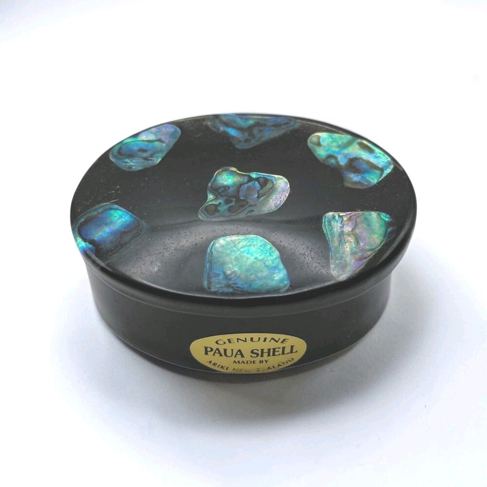 Paua Abalone Shell Oval Lidded Trinket Box New Zealand Storage